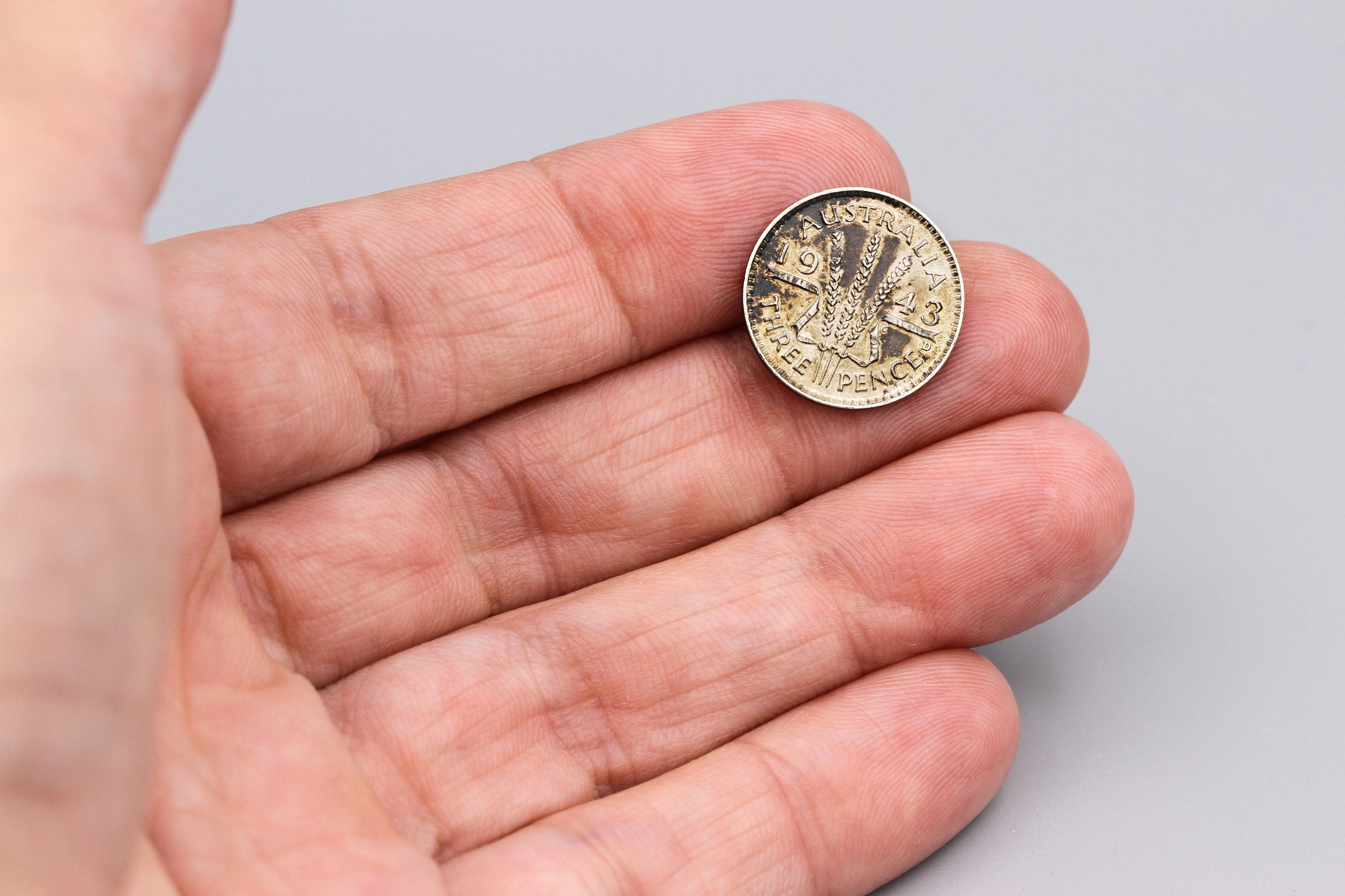 オーストラリア 3ペンス 1943年 D、イギリス 925 銀貨、ジョージ6世