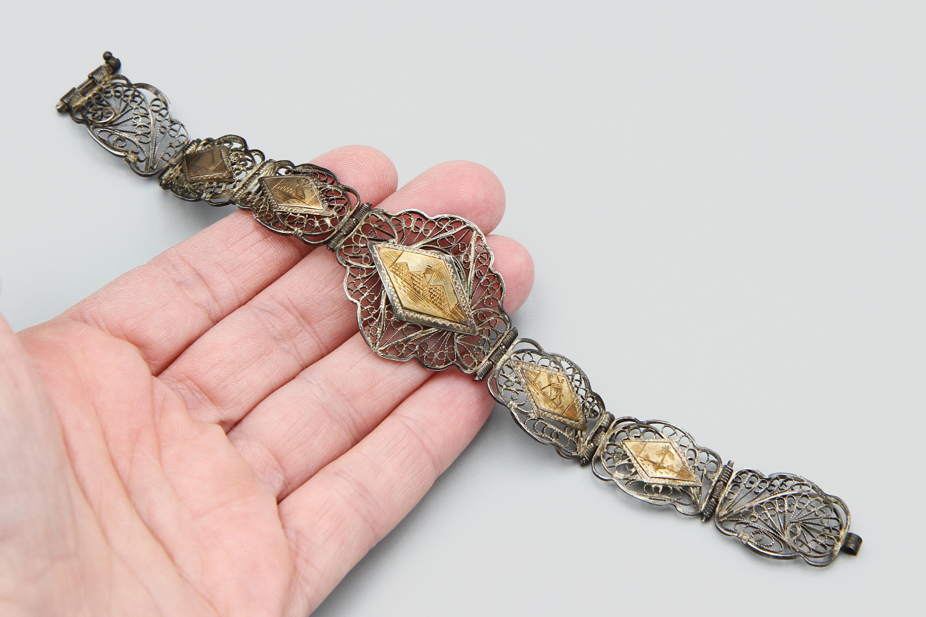 Vintage 1940s Made in Egypt Filigree Bracelet, 800 Sterling