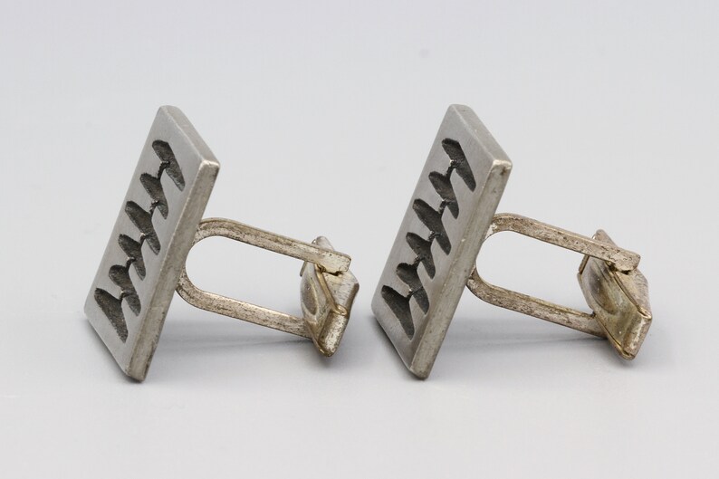 Signed BT Borje Tennung Sweden Modern Brutalist Square Cuff Links Scandinavian Mid Century Mod Jewelry Abstract Pewter Mens Cufflinks
