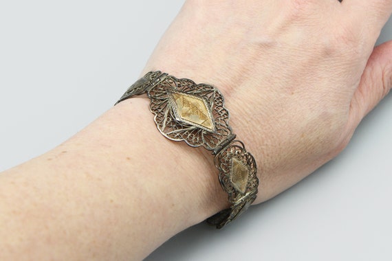 Vintage 1940s Made in Egypt Filigree Bracelet, 80… - image 3