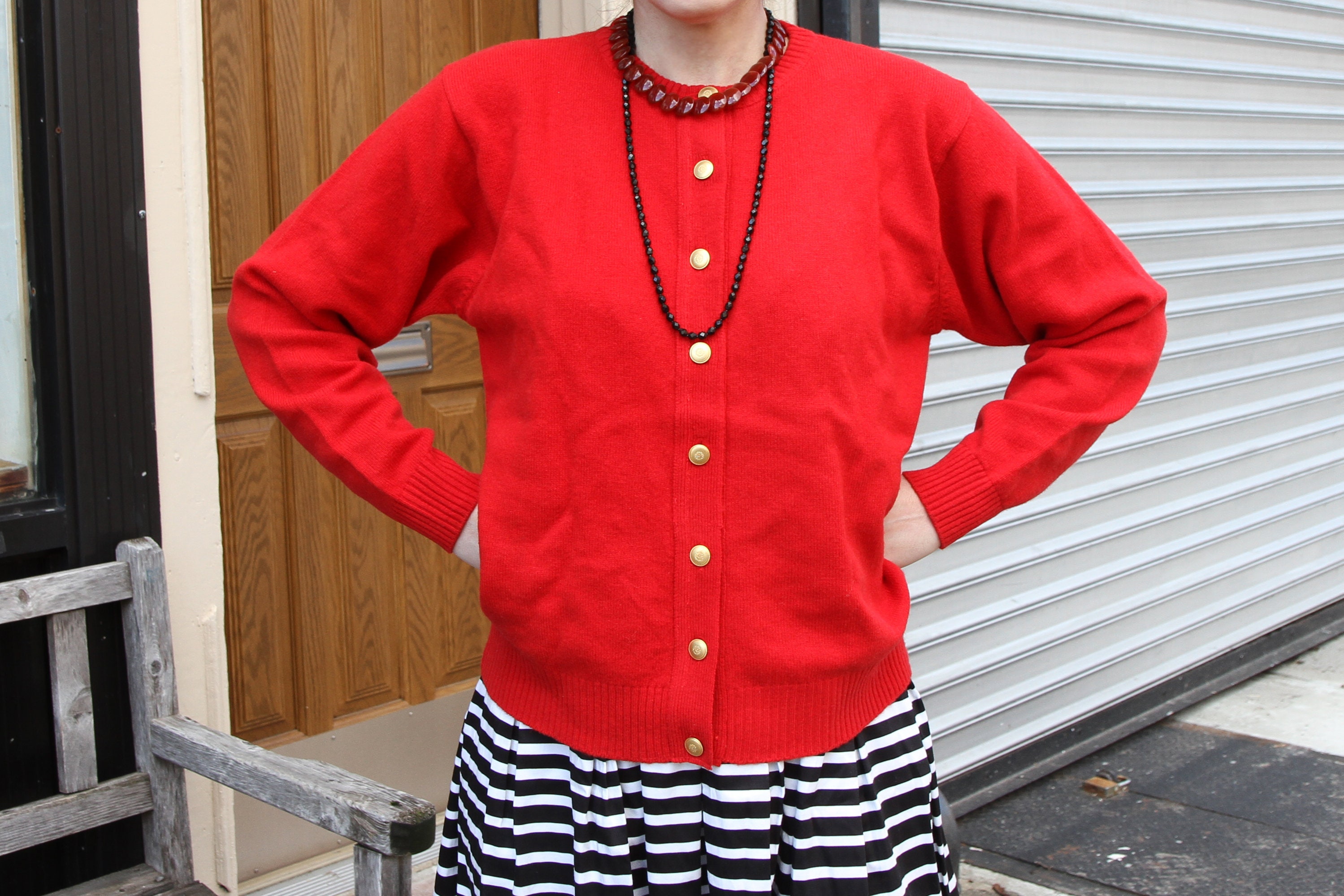 Pendleton Women's XS S Virgin Wool Sweater Cardigan USA Red Vintage Golden Buttons 34 Sleeves Warm