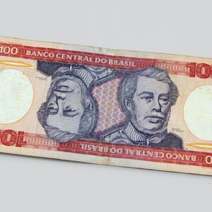 Vintage 100 cruzeiros brasil Papiergeld, hundert cruzeiro novo Brasil Banknote undatiert, Duque de Caxias, südamerikanische Währung