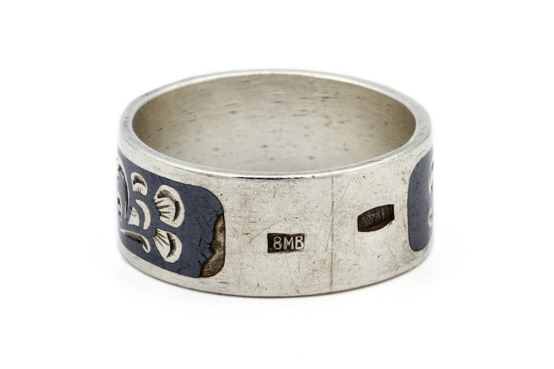 Soviet Ring Russian Niello Ring 875 Sterling Silver Floral Cigar Band Ring Ring Size 7 Traditional Russian Jewelry Soviet Jewelry