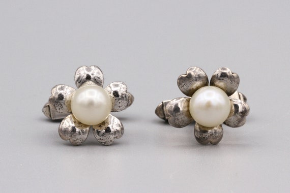 Sterling Silver And Cultured Pearl Cufflinks, Dim… - image 1