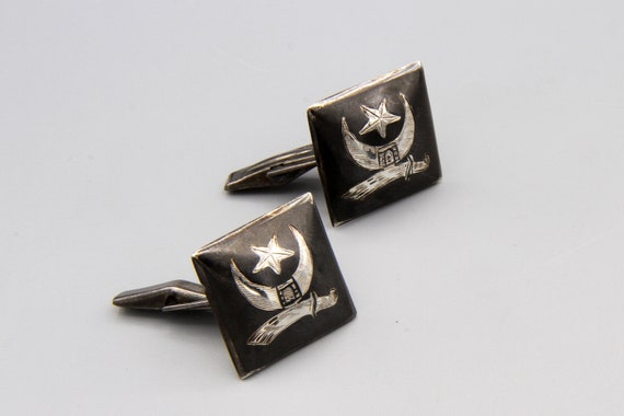 Black And Silver Cuff Links, Etched Stamped Sterli