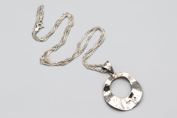 Minimalist Curvy Pendant Necklace, Hammered Sterl… - image 5