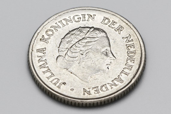 オランダ 25セント硬貨 1970年、ニッケル硬貨、ユリアナ女王、オランダ
