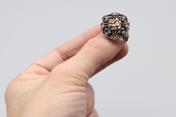 Victorian Revival 9K Rose Gold Flower Ring Size 7… - image 9