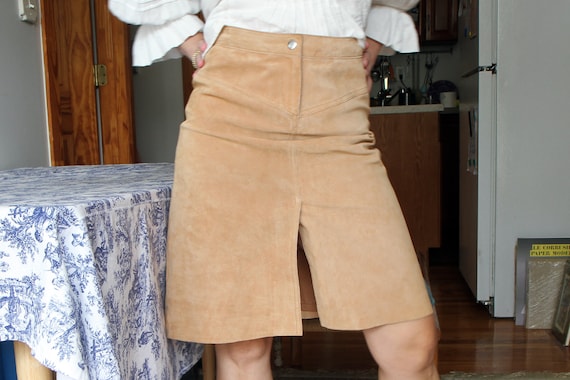 Bebe Real Leather Tan Skirt Size 2, Suede Skirt S… - image 1