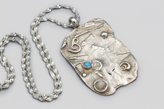 Sterling Abstract Pendant Necklace, 925 Silver Br… - image 1