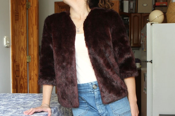 Burgundy Faux Fur Jacket Size S P Small Petite Fake Fur Coat Women Winter Warm Jacket Minimalist Modern Short Jacket 3 4 Length Sleeves Etsy Canada
