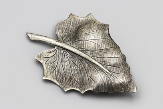 925 Sterling Silver Leaf Pin, Sculptural Leaf Bro… - image 6