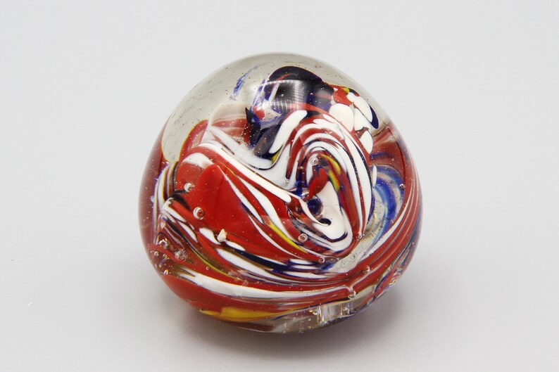Swirl Storm Blown Glass Art, Red Blue and Yellow Glass Paperweight ...
