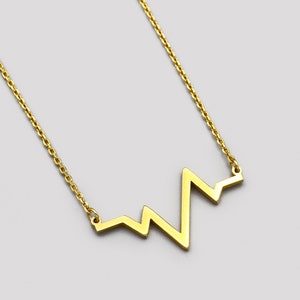Delicate Sterling Heartbeat Necklace, 925 Silver Gold Wash Charm, Sound Wave Chain Necklace, Healthcare Workers Appreciation, Ekg Necklace