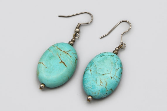 Large Oval Faux Turquoise Earrings, Southwestern … - image 3