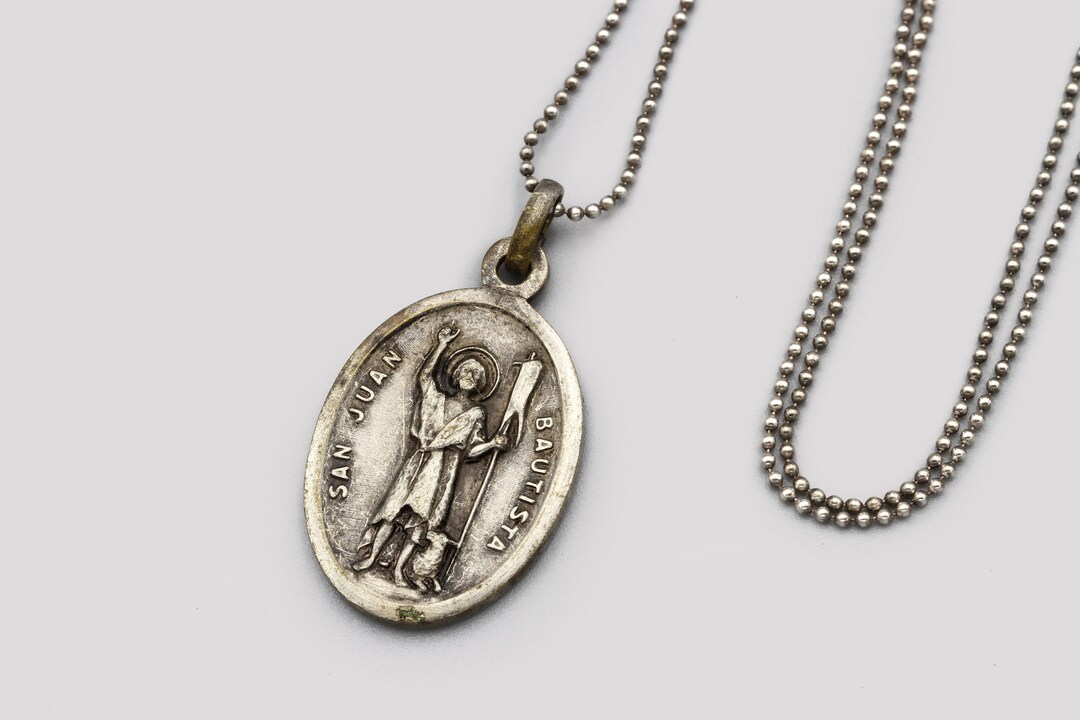 Silver Plated Catholic Prayer Medal Charm Pendant Necklace, San Juan