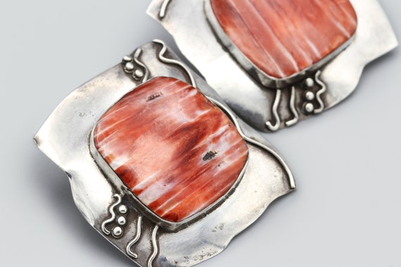 Red Striped Stone Large Diamond Earrings, Spiny O… - image 7