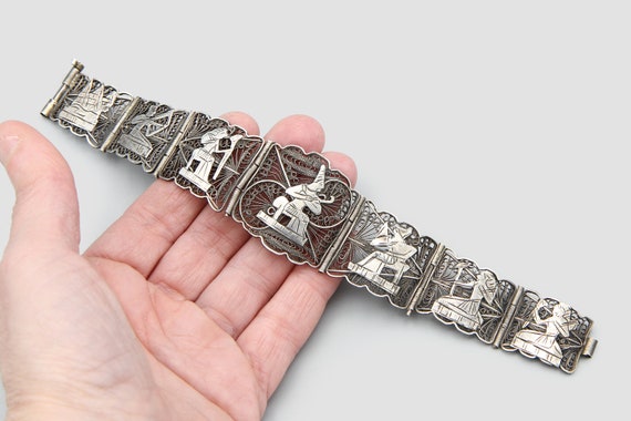 Antique 1940s Egyptian Filigree Bracelet, 900 Sterling