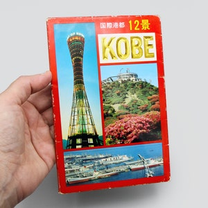 Juego de 8 postales japonesas con cubierta, postales antiguas de Kobe, Japón, sin usar, recuerdos japoneses antiguos, tarjetas de recuerdo de viajes a Japón