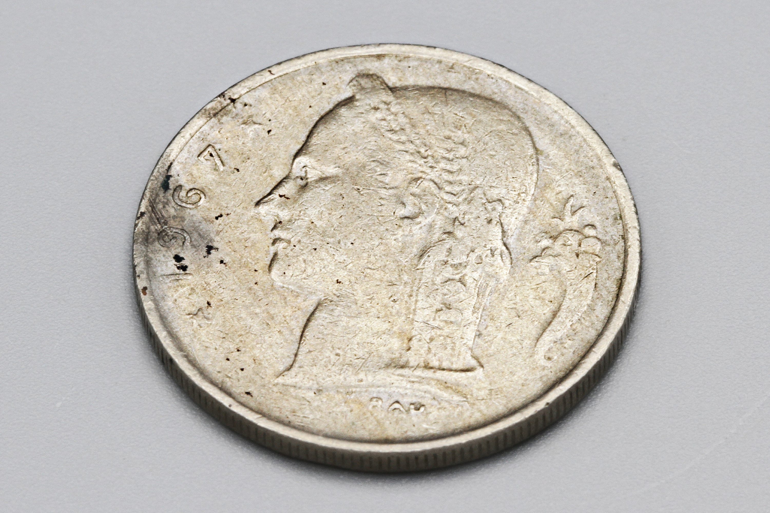 1 Franc Belgien Münze 1967, König Baudouin I, Belgische Kupfer-Nickel Münze, Kopf von Ceres und Füllhorn, Alte Belgische Währung, Pre Euro Münzen