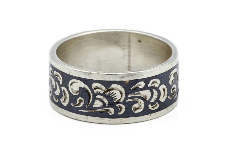 Soviet Ring Russian Niello Ring 875 Sterling Silver Floral Cigar Band Ring Ring Size 7 Traditional Russian Jewelry Soviet Jewelry