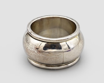 Wide 925 Sterling Spinner Band Ring Size 10, Heavy Solid Silver Ring, Plain Silver Chunky Ring, Curved Band Fidget Ring, Domed Band Ring