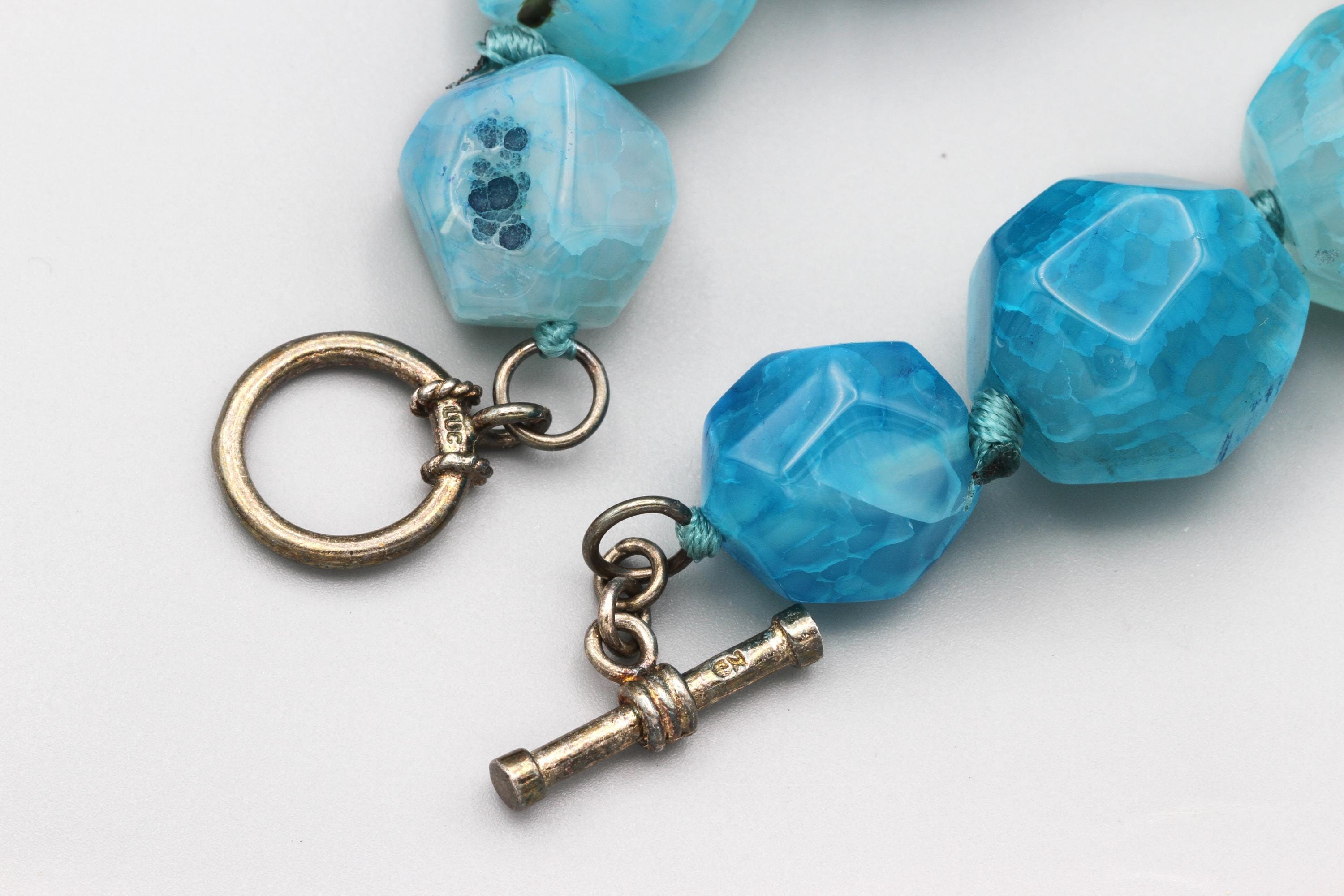 Faceted Dragon Vein Blue Agate Graduated Statement Necklace, LUC