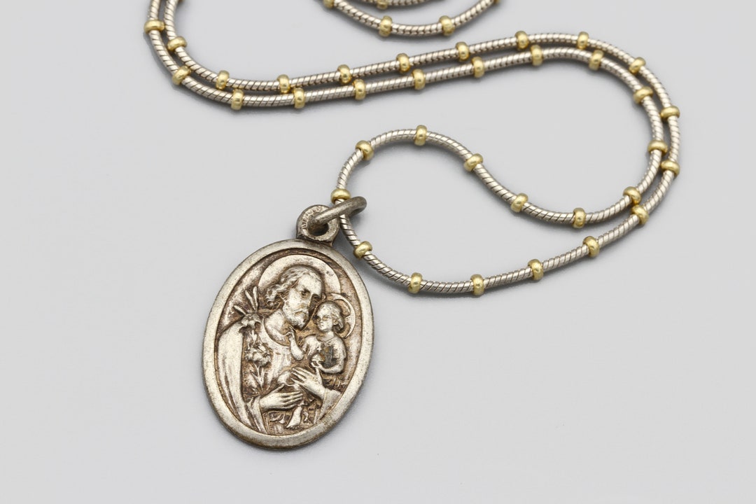 Silver Plated Catholic Prayer Medal Charm Pendant Necklace St Etsy Israel