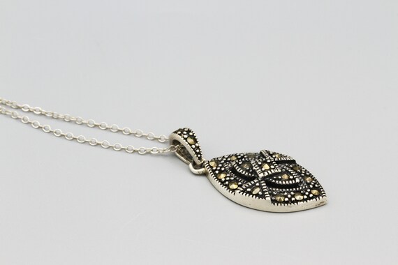 Sparkling Marcasite Pendant Necklace, Antique 40s… - image 5