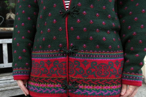 Green Red Wool Pendleton Cardigan With Asian Styl… - image 2