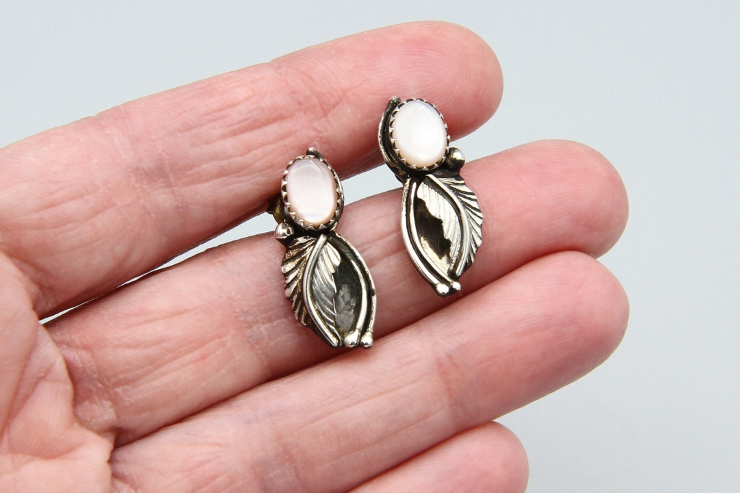Southwestern Stud Earrings With Leaf Design, 925 Sterling Silver and