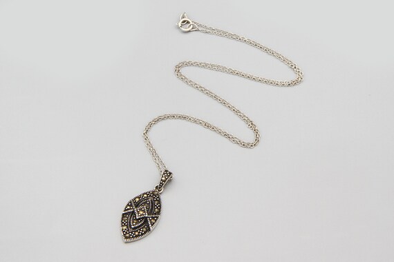 Sparkling Marcasite Pendant Necklace, Antique 40s… - image 4