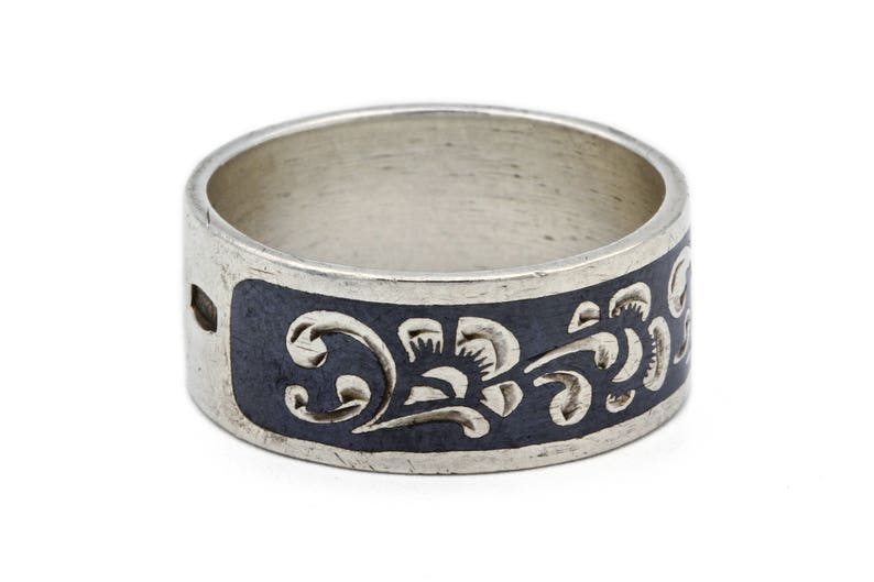 Soviet Ring Russian Niello Ring 875 Sterling Silver Floral Cigar Band Ring Ring Size 7 Traditional Russian Jewelry Soviet Jewelry