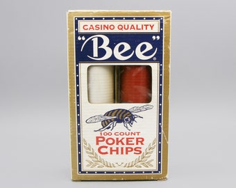 Scatola originale di fiches da poker, set di fiches da poker di qualità Bee Casino, gioco da poker NOS, gioco da gioco d'azzardo New Old Stock, accessori da poker, regalo per la caverna dell'uomo