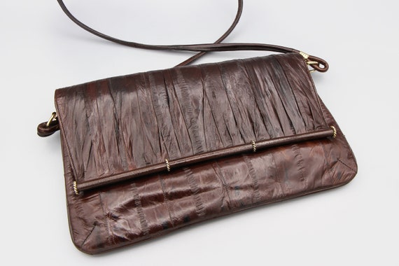 Genuine Leather Womens Crossbody Bag Dark Brown Eel Skin Shoulder Purse Minimal Shoulder Bag With Long Strap Luxurious Womens Purse Bag Etsy Ireland