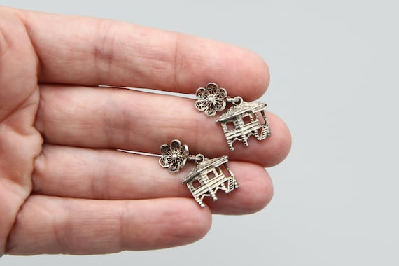 Tribal Ethnic Nipa Hut Earrings, Sterling Silver … - image 2