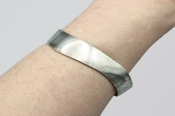 Simple Curved Sterling Cuff Bracelet, Signed Mexi… - image 7