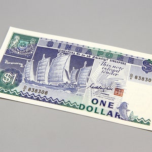1 Dollar Singapur D6 Papiergeld, Ein Dollarschein, alte Singapur Währung Banknote, Asien Papiergeld, alte 1 Dollarschein, Sha Chuan Schiff