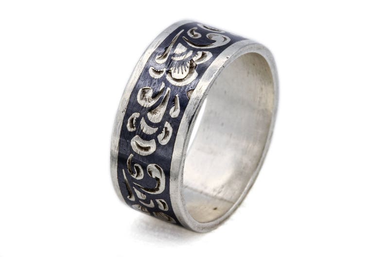 Soviet Ring Russian Niello Ring 875 Sterling Silver Floral Cigar Band Ring Ring Size 7 Traditional Russian Jewelry Soviet Jewelry