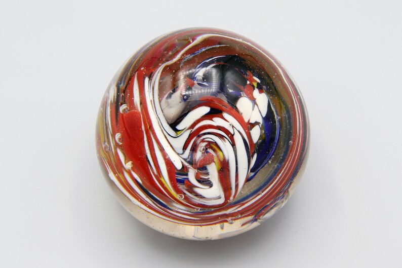 Swirl Storm Blown Glass Art, Red Blue and Yellow Glass Paperweight ...