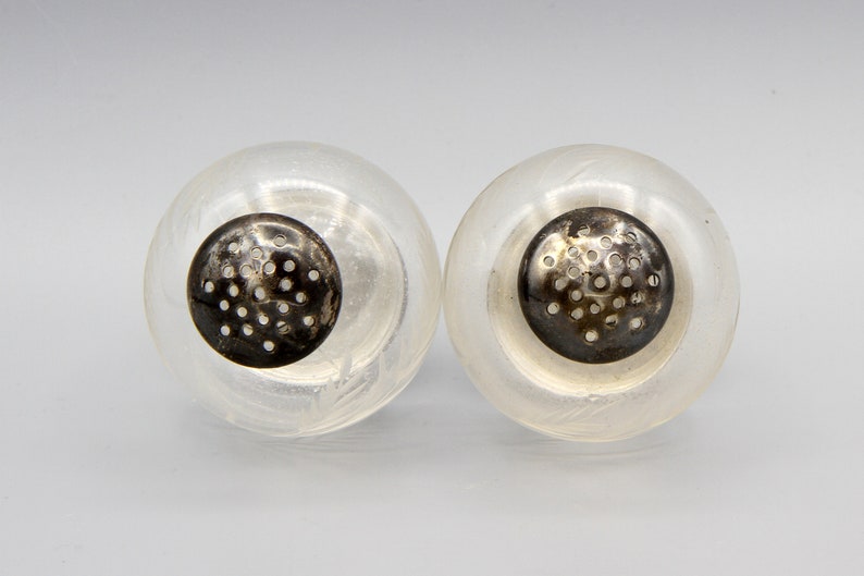 Frank M Whiting Small Sterling Silver Bottles Antique 1900s Victorian Home Decoration Etched Glass Salt And Pepper Vintage Shakers Set