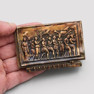 Rare Antique Mini Copper Pocket Hanukkah Menorah, Israel Bezalel Style Miniature Chanukah Menorah, Antique 1930s Jewish Judaica Candleholder