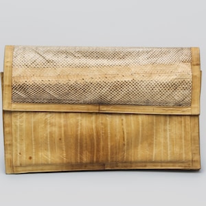 Cartera larga de piel auténtica, cartera de noche de piel, bolso de piel con parches de rayas en color canela, cartera de piel vintage hecha a mano, bolso de mano de piel texturizada