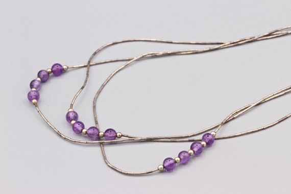 Liquid Silver Amethyst Three strands Necklace, Mu… - image 7