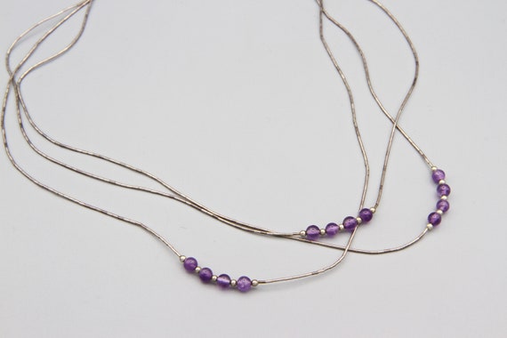 Liquid Silver Amethyst Three strands Necklace, Mu… - image 9