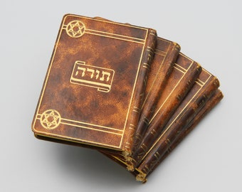 RARE Small Sefer Torah, Antique Circa 1950s Judaica Books Set, Hebrew Tanakh Books, Five Books Of Moses, Vintage Sinai Publishing Israel