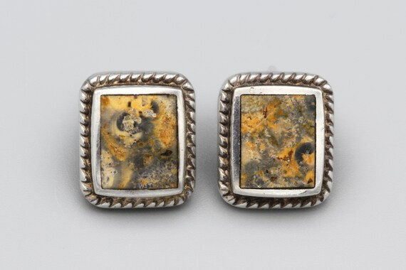 Orange Jasper Sterling Stud Earrings, 925 Silver … - image 1