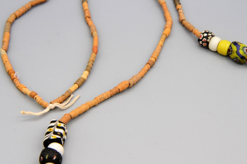 Antique 1800s African Beads Collection Ancient Terracotta Beads Necklace Mali Tombs Clay Beaded Necklace West African Multicolor Jewelry