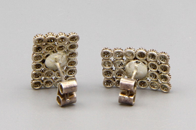 Small Rectangle Stud Earrings Ethnic Style Jewelry Etruscan Flowers Accents Sterling Post Earrings Baroque Floral Studs Handmade Jewelry