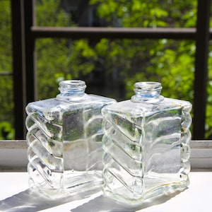 Pair Of Antique Clear Glass Woodbury Bottles, Found In New York USA, Striped Glass Bottles, Old Glass Bottles With Raised Embossed Design